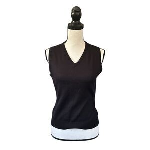 Vintage ESPRIT Black Wool Blend Knit Sweater Vest 90s Y2K Preppy Dark Academia M